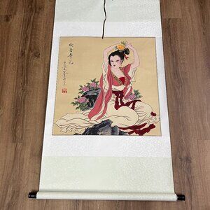 Asian Chinese Hanging Scroll Art Geisha Hand Painted 56" x 29"